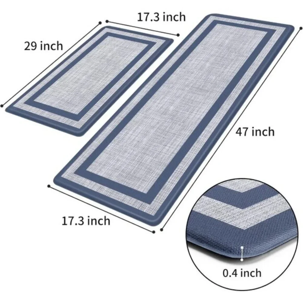New Kitchen Mats, 2Pcs Cushioned Anti-Fatigue Waterproof Rugs Blue Gray Set